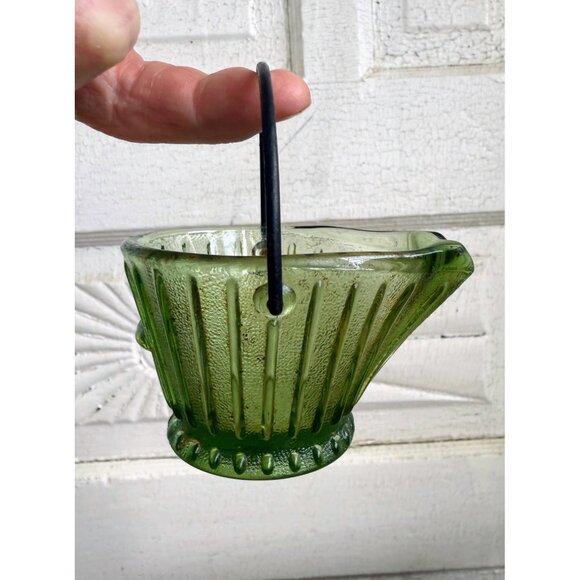 VIntage MCM Hazel Atlas Green Glass Mini coal bucket ashtray - Picture 2 of 7